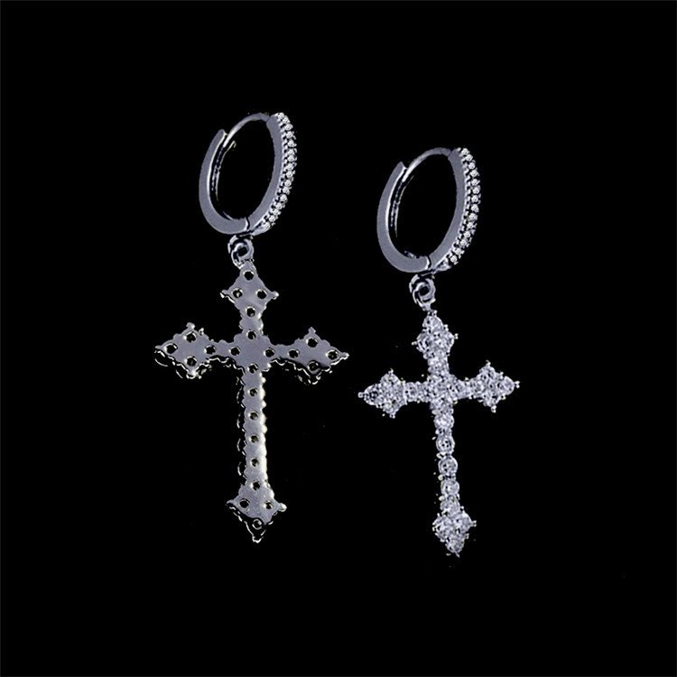 Mens silver store cross earrings