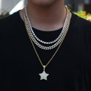 picture of a guy with matching neck chains and a star pendant