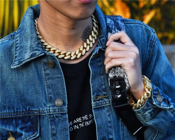 Celebrity Gold Finish Iced Out Cuban Link Choker Chain - Image 2