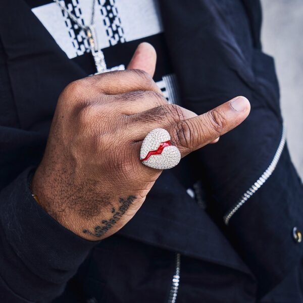Silver Iced Out Broken Heart Ring