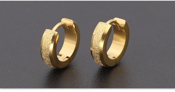 Simple Sand Dust Round Huggie Earring - Image 3