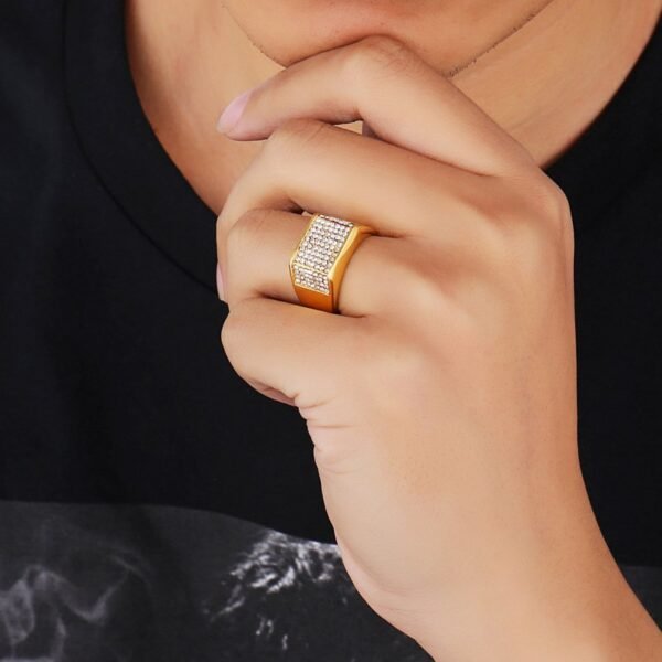 Crack Label Gold Signet Iced Out Ring - Image 8