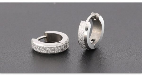 Simple Sand Dust Round Huggie Earring - Image 4