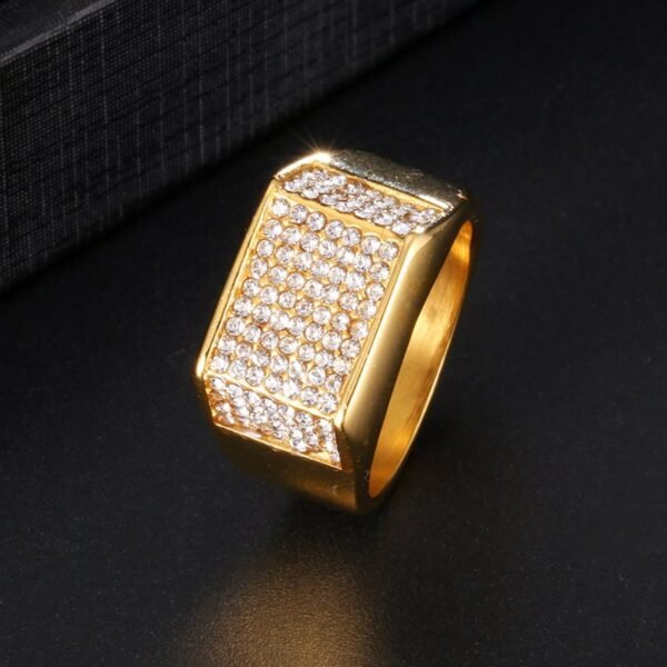 Crack Label Gold Signet Iced Out Ring - Image 2