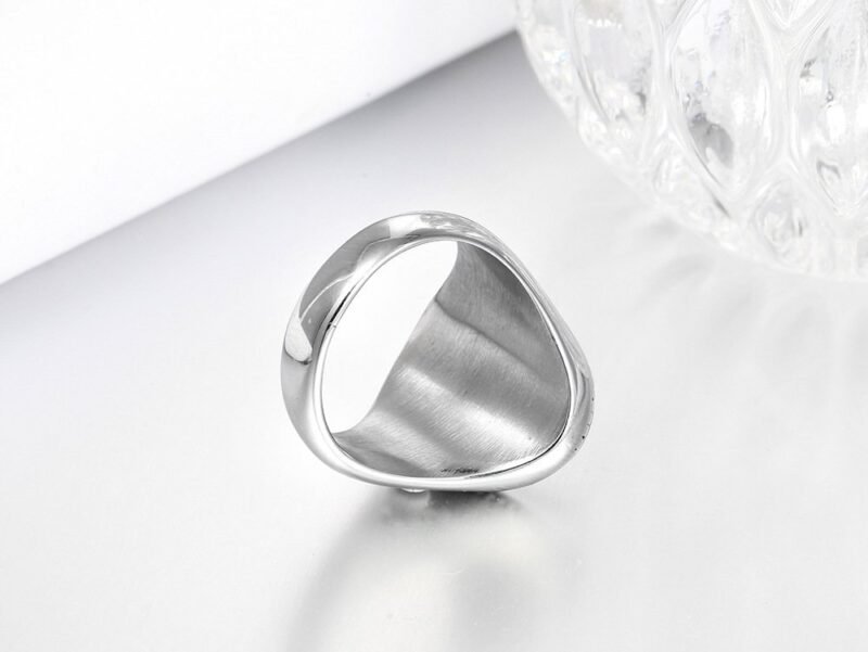 Silver Steel Royalty Crown Signet Ring - Image 5