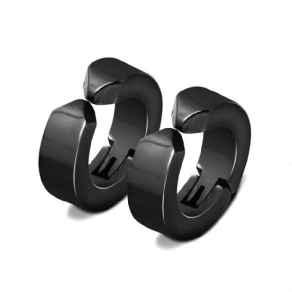 Black Stainless Steel Clip On Hoop Earrings (No piercing) ME-059
