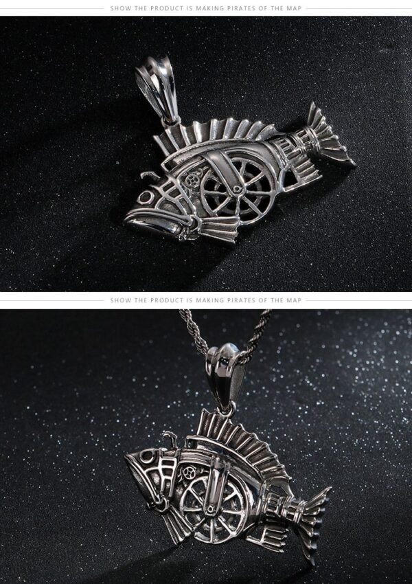 Silver 3D Rotary Robotic Fish Chain - Image 2