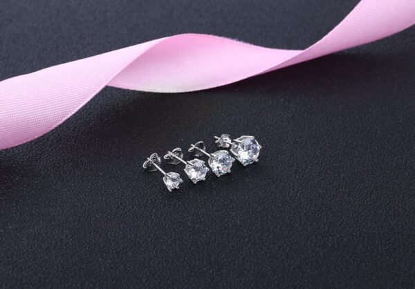 Classic 925 Sterling Silver Diamond Stud Earring - Image 2