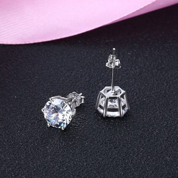 Classic 925 Sterling Silver Diamond Stud Earring - Image 3