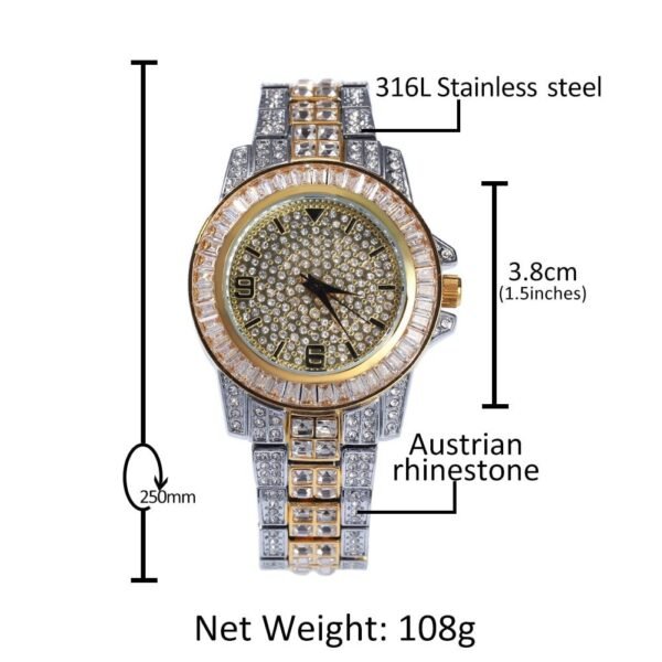 Valeria Two Tone Iced Out Wrist Watch for Men - Image 5