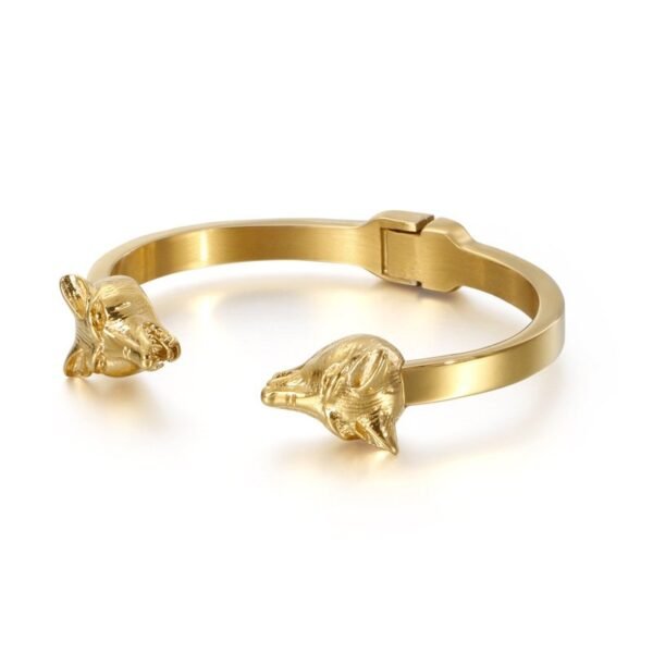 Norse Viking Gold Wolf Head Bangle