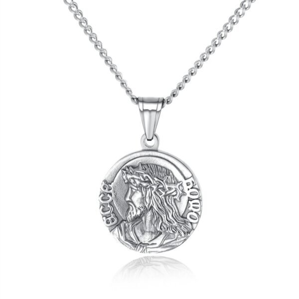 Silver Mini Jesus Coin Medallion Chain
