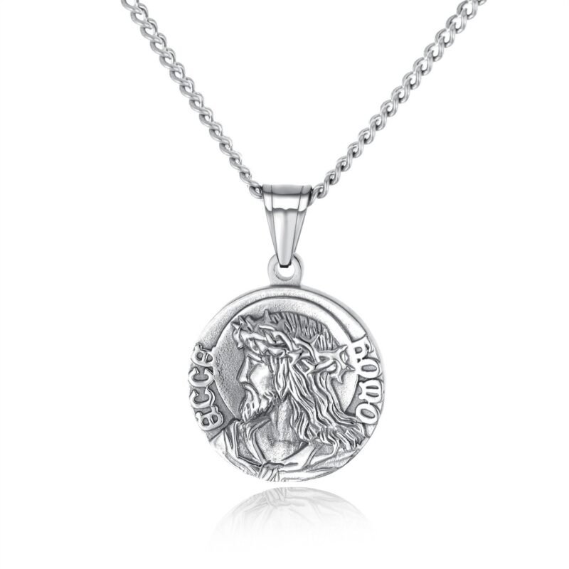 Silver Mini Jesus Coin Medallion Chain