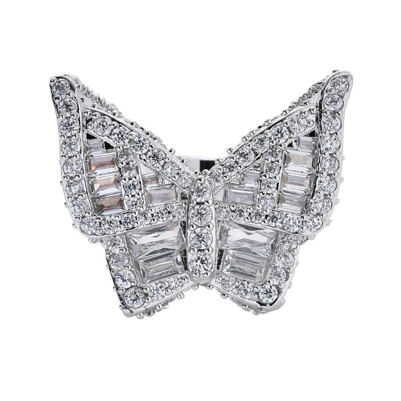 Iced Out Bagguette Butterfly Statement Ring