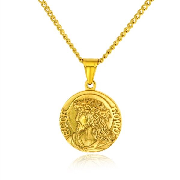 Gold Mini Jesus Coin Medallion Chain