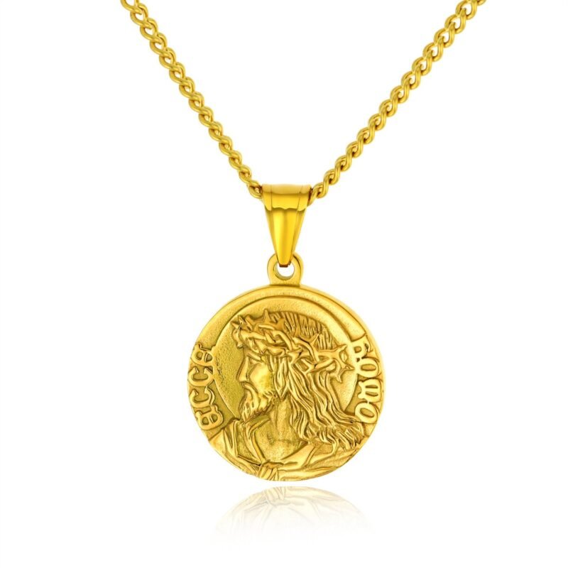 Gold Mini Jesus Coin Medallion Chain