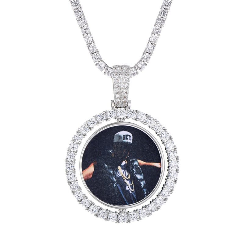 Customized Double side spinning Photo Pendant Chain