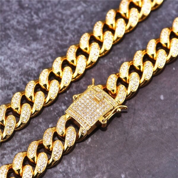 Celebrity Gold Finish Iced Out Cuban Link Choker Chain - Image 4