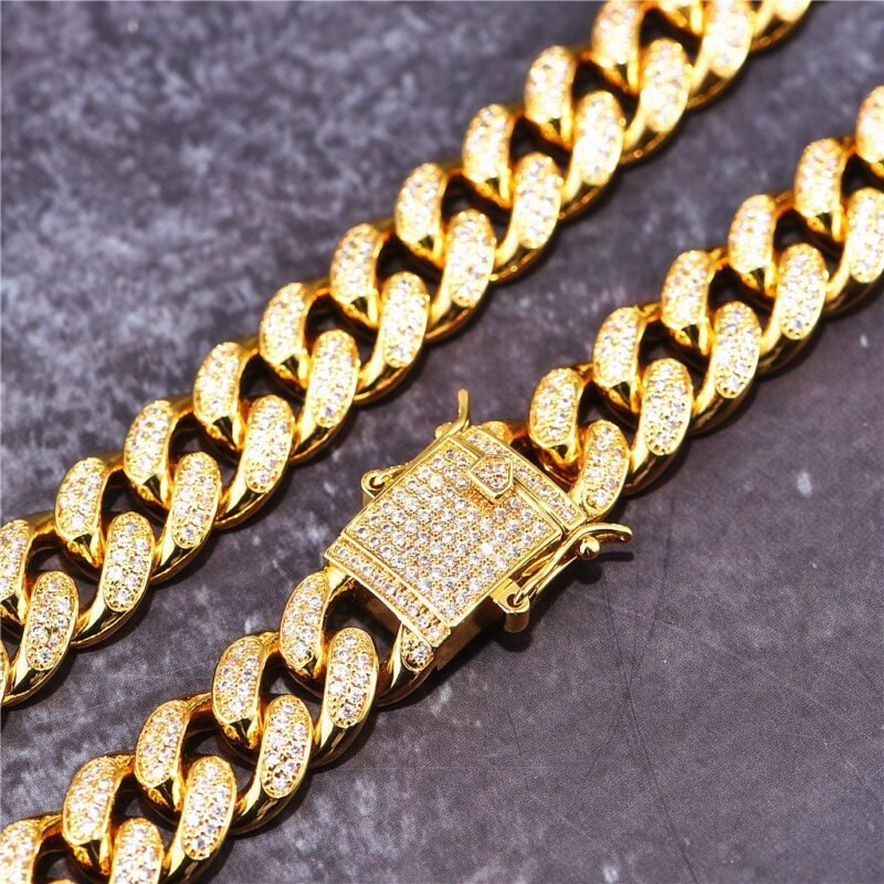 Celebrity Gold Finish Iced Out Cuban Link Choker Chain - Image 4