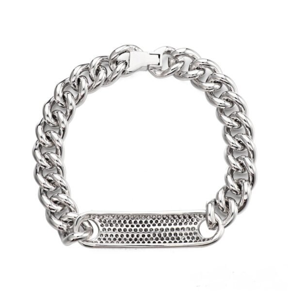 Iced Out ID Plate Cuban Bracelet  Silver