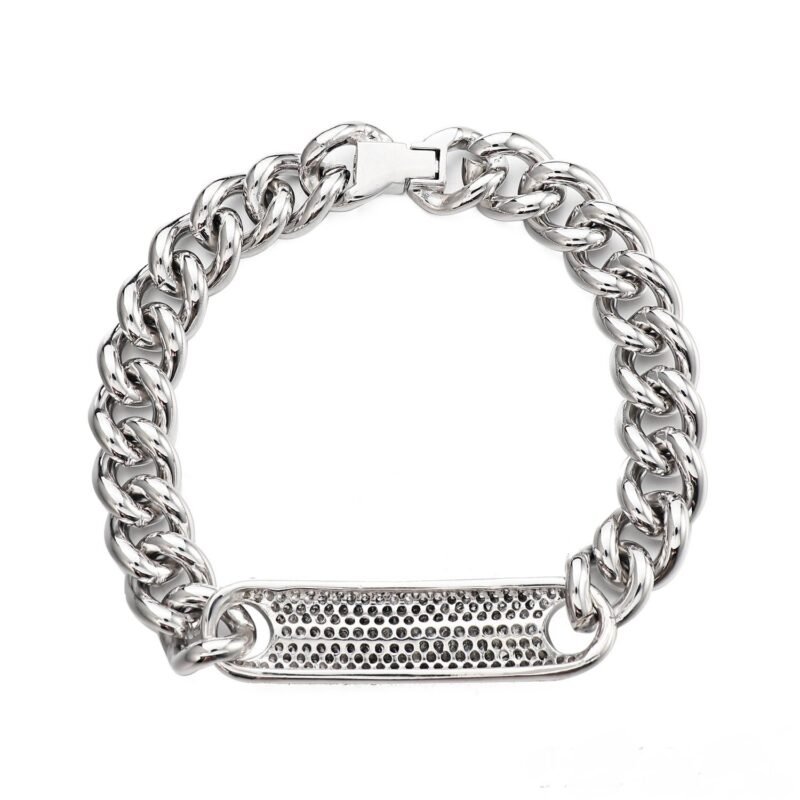 Iced Out ID Plate Cuban Bracelet  Silver