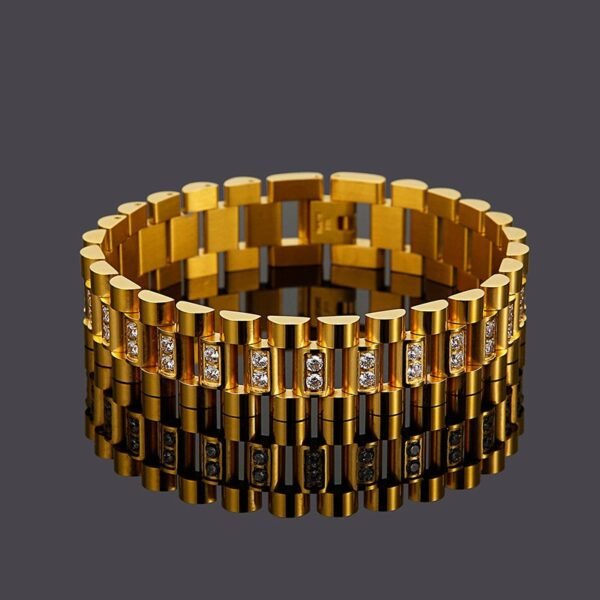 2 in 1 - Iced Rollie Bracelet & Ring Set Gold - Image 3