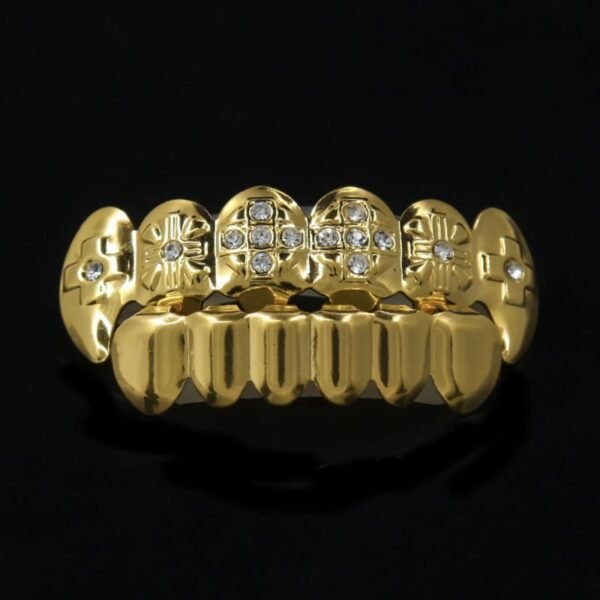 Iced Out Cross Gold Plated OG Tooth Grills - Image 5