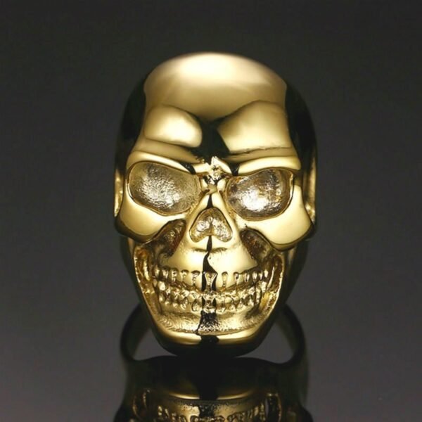 Gold Stainless Steel Spooky Skull Ring - Image 3