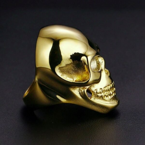 Gold Stainless Steel Spooky Skull Ring - Image 2