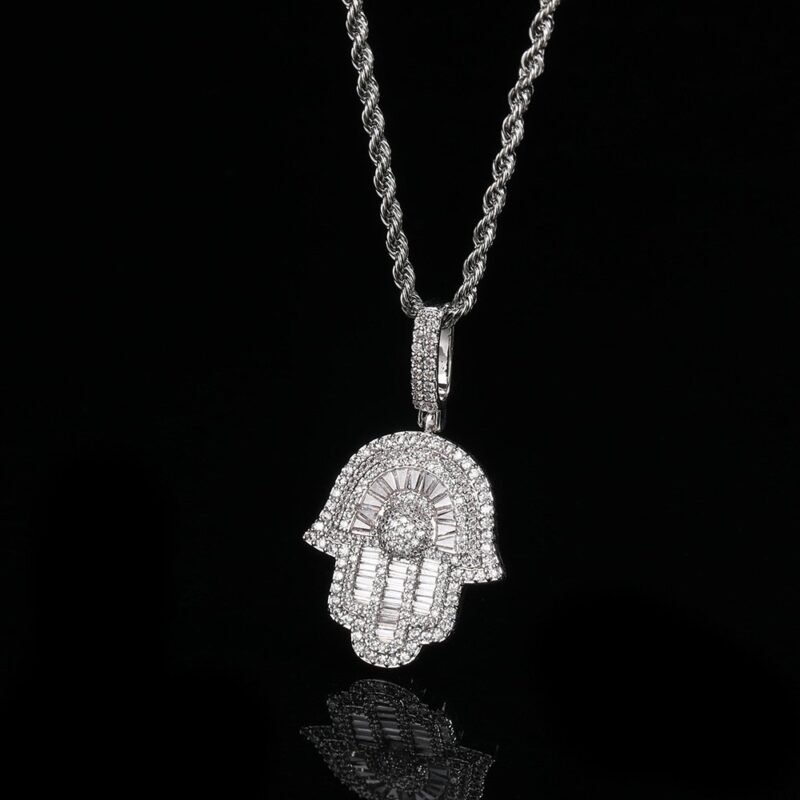 Iced Out Rising Hamsa Hand Necklace - Image 3