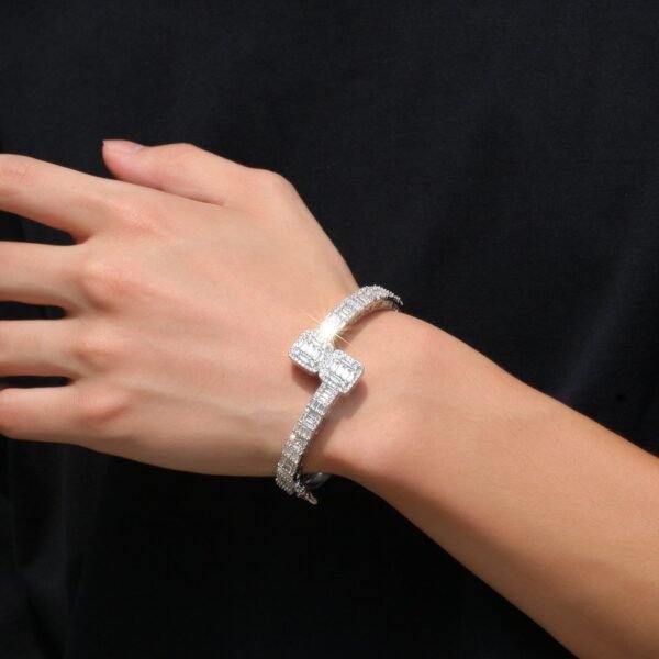 Iced Out Silver Baguette Bangle - Image 7