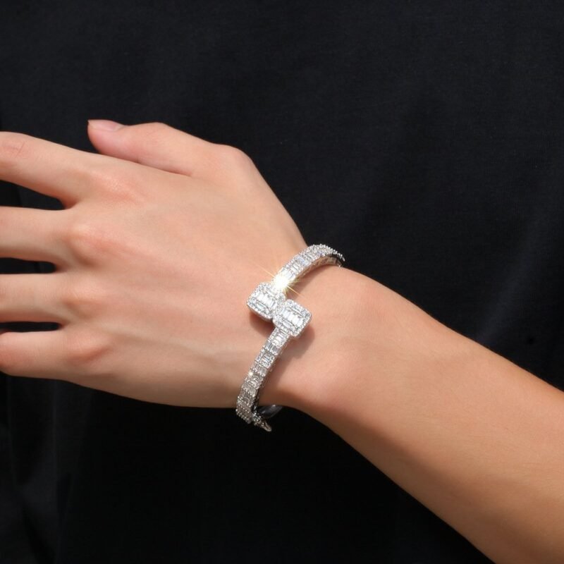 Iced Out Silver Baguette Bangle - Image 7