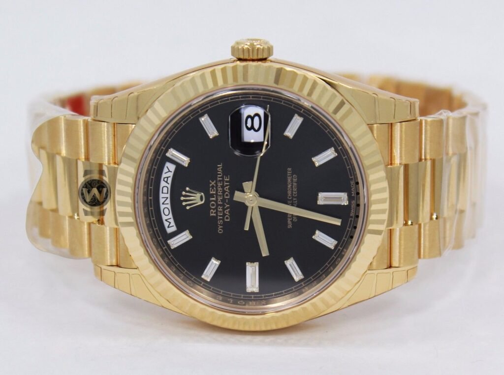 Rollie Gold Chronergy Black Dial Wheel Day Presidential Timepiece - Image 2