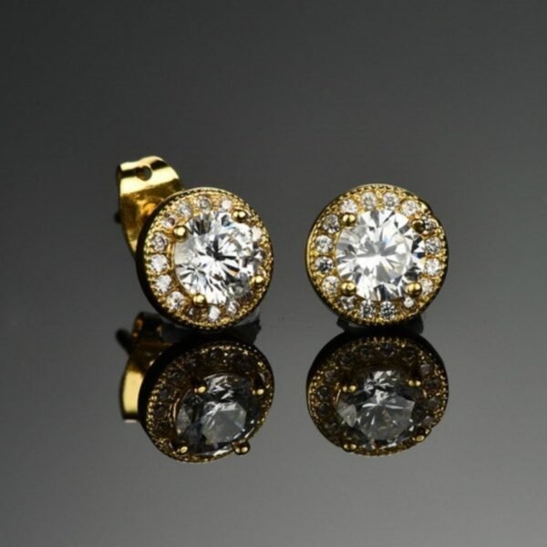 Gold 8mm Paved Diamond Earring - Image 3