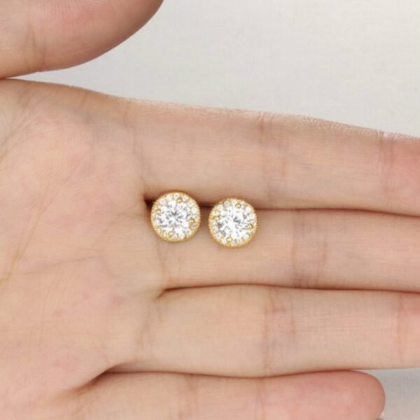 Gold 8mm Paved Diamond Earring - Image 6
