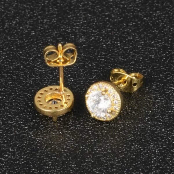 Gold 8mm Paved Diamond Earring - Image 5