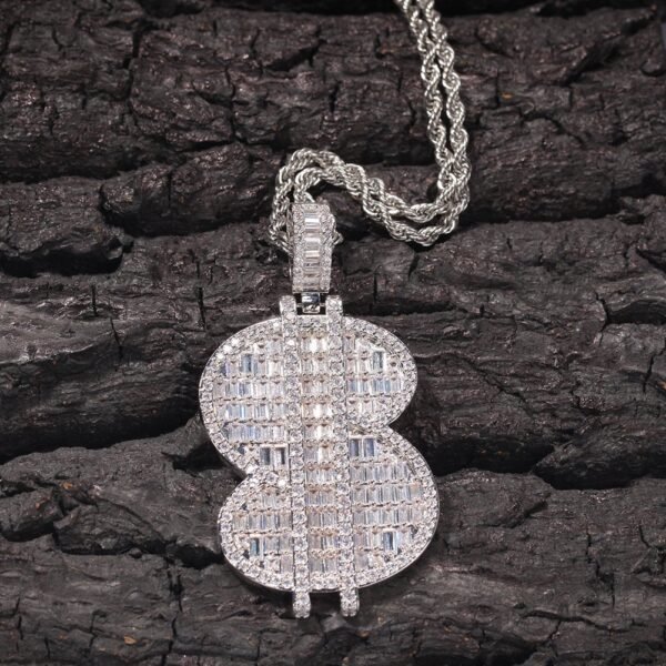 Iced Out Dollar Sign Baguette Necklace