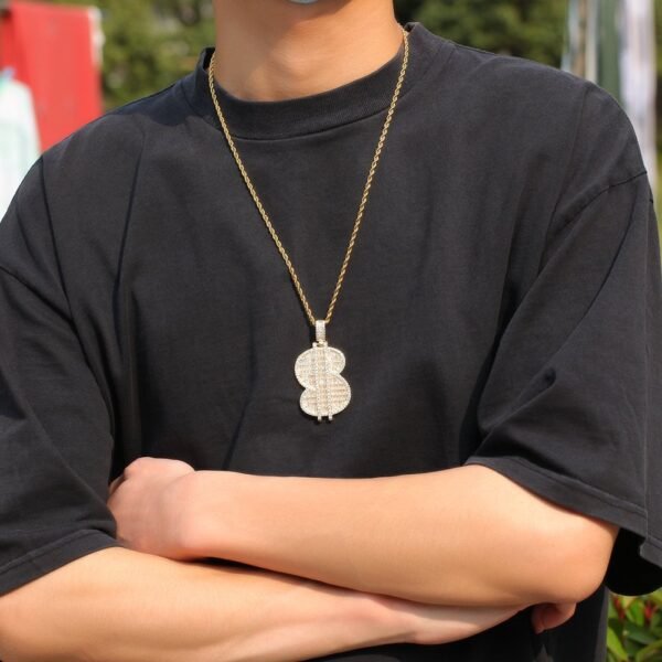 Iced Out Dollar Sign Baguette Necklace - Image 3