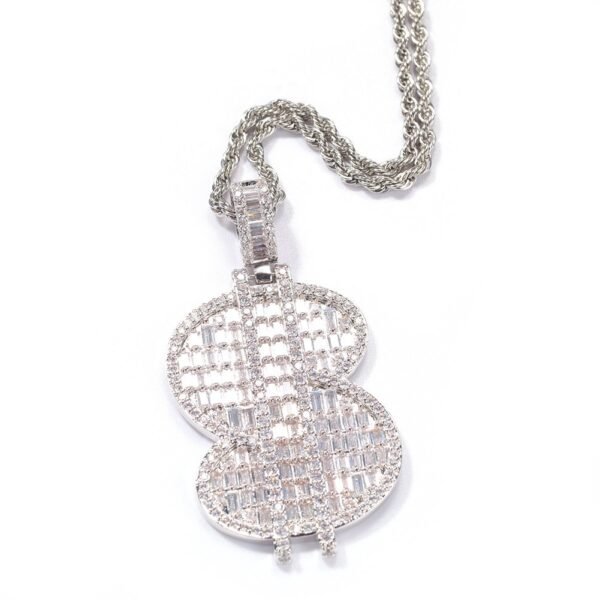 Iced Out Dollar Sign Baguette Necklace - Image 2