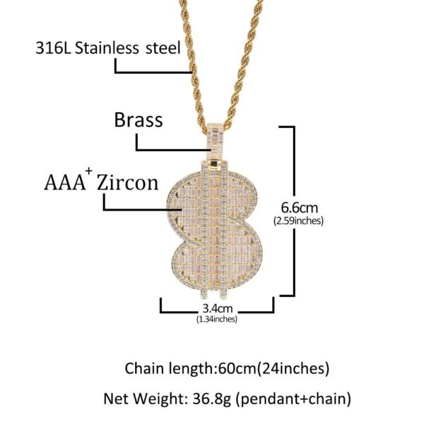 Iced Out Dollar Sign Baguette Necklace - Image 4