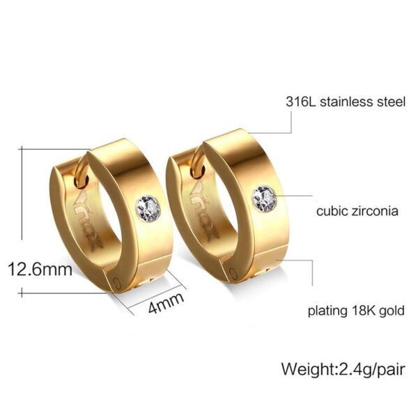 Gold Steel Single Diamond Hoop Earrings ME-004 - Image 4