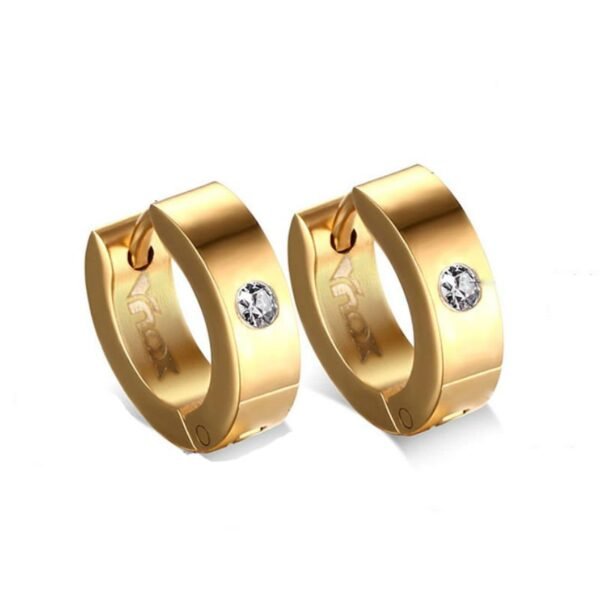 Gold Steel Single Diamond Hoop Earrings ME-004