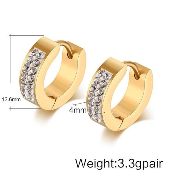 Gold Steel Lab 2 row Diamond Huggie Earrings ME-038 - Image 8