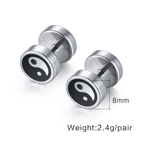 Silver Steel Yin Yang Screw Back Earring - Image 7