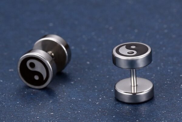 Silver Steel Yin Yang Screw Back Earring - Image 6