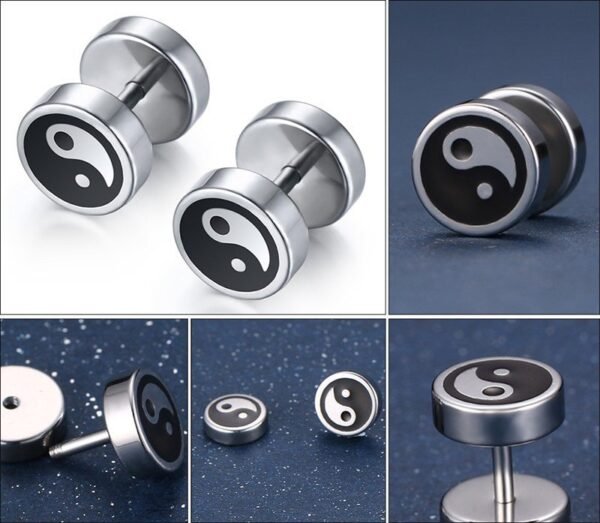 Silver Steel Yin Yang Screw Back Earring - Image 8