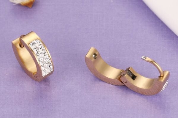 Gold Steel Lab 2 row Diamond Huggie Earrings ME-038 - Image 7