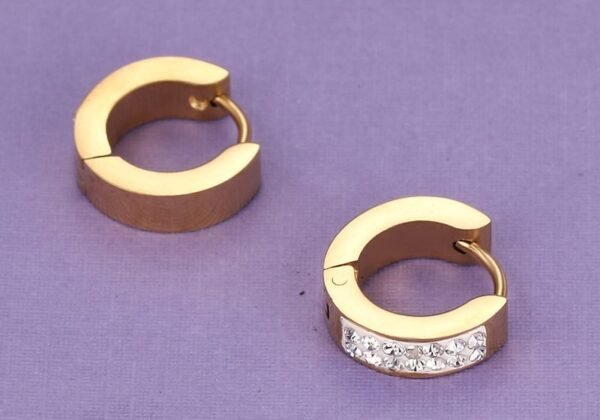Gold Steel Lab 2 row Diamond Huggie Earrings ME-038 - Image 4