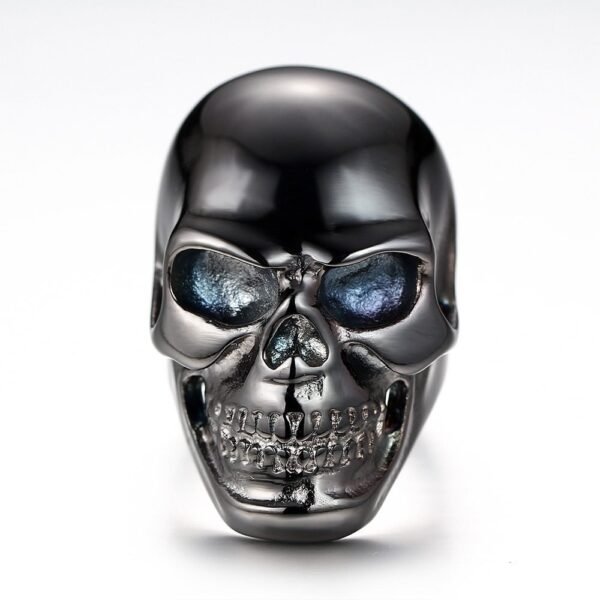 Classic Blue eyes Spooky Black Skull Ring - Image 6