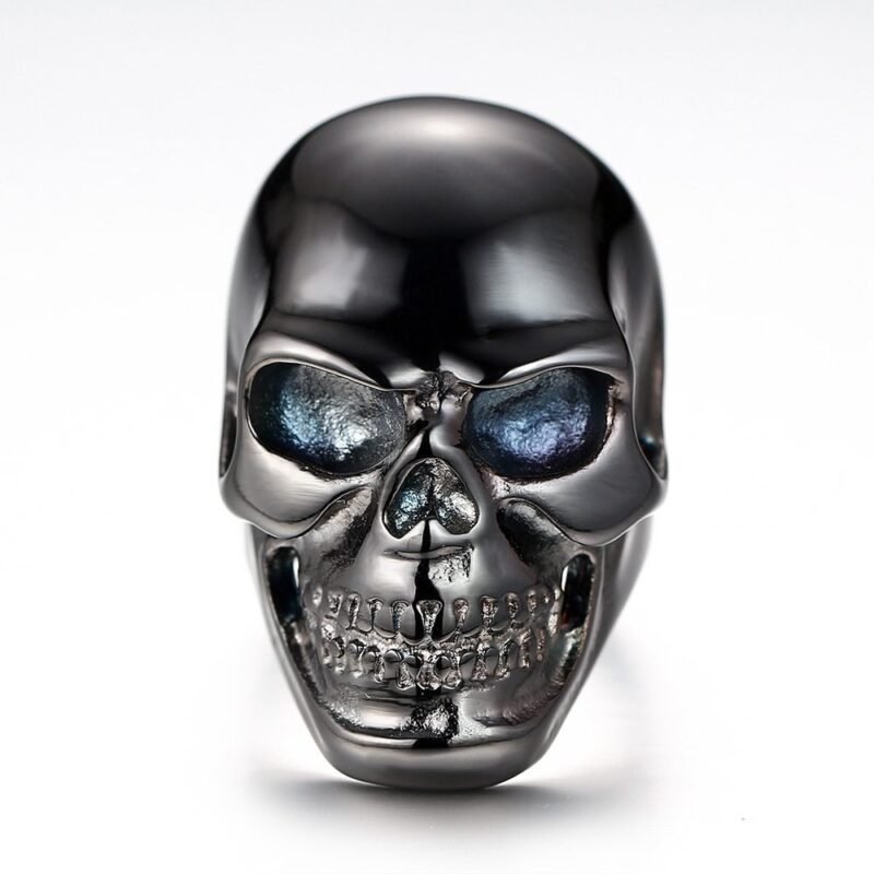 Classic Blue eyes Spooky Black Skull Ring - Image 6
